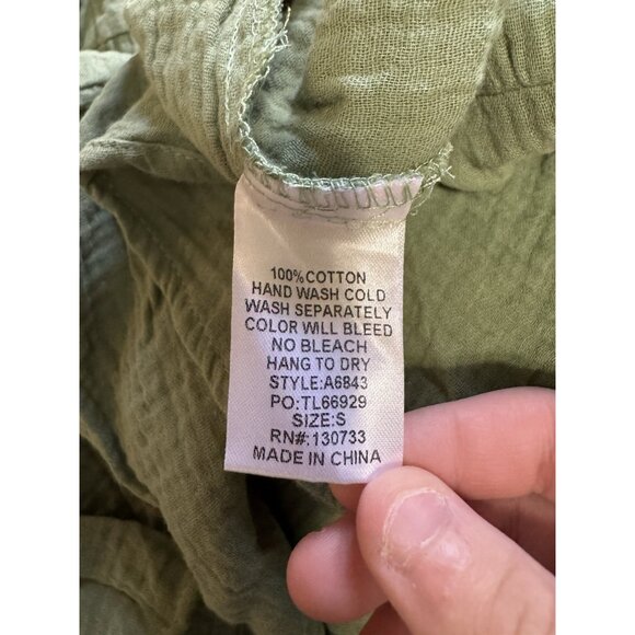 Umgee Women Size Small Tiered Dress Green Collared Split Neck Long Sleeve Boho - Picture 8 of 10